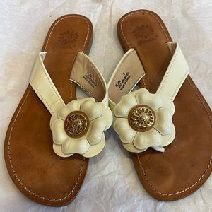 Ivory patent leather thong sandals